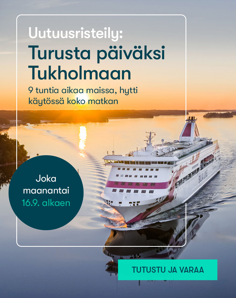 Turusta päiväksi Tukholmaan uutuusristeily, 9 tuntia aikaa maissa. Palluran teksti: Joka maanantai 16.9. alkaen