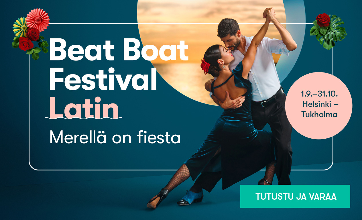 Beat Boat Festival Latin Helsinki-Tukholma-reitin laivoilla 31.10.2023 asti.