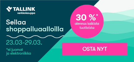 Seilaa shoppailuaalloilla 23.-29.3.2023 - Tallink-verkkokaupassa kaikki tuotteet -30 % (ei juomat/elektroniikka)