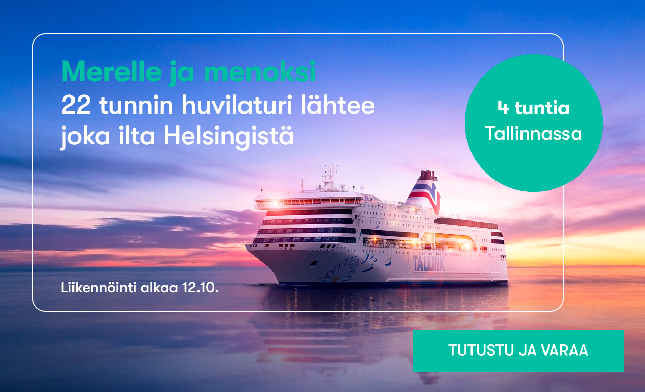 Merelle ja menoksi - 22 tunnin huvilaturi lähtee Helsingistä joka ilta 12.10. alkaen