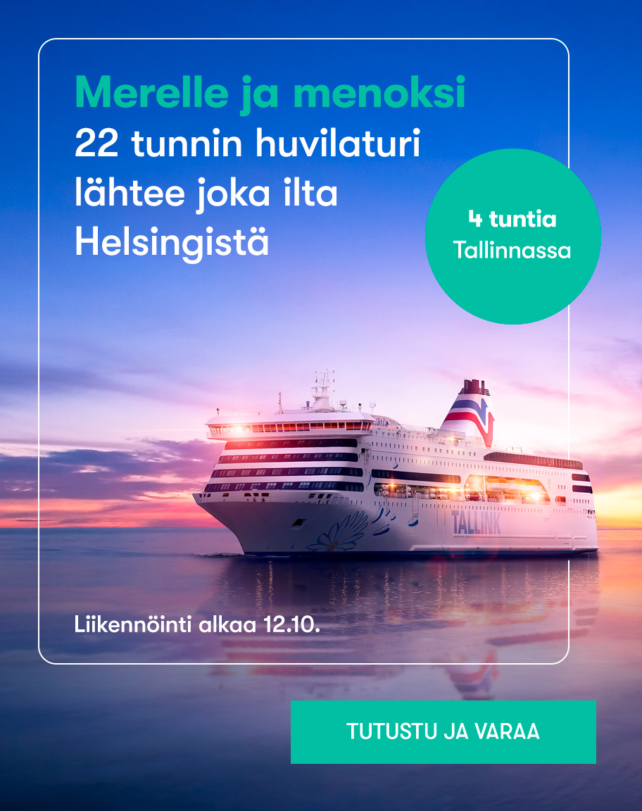 Merelle ja menoksi - 22 tunnin huvilaturi lähtee Helsingistä joka ilta 12.10. alkaen
